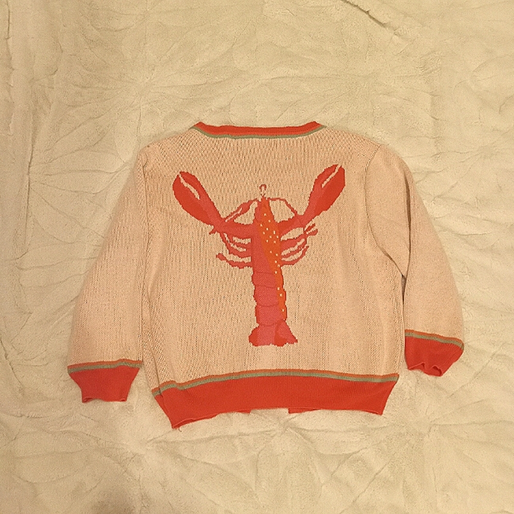 PALAVA WOMENS M PEACH BUTTON UP CARDIGAN KNITTED WITH LOBSTER IMAGE